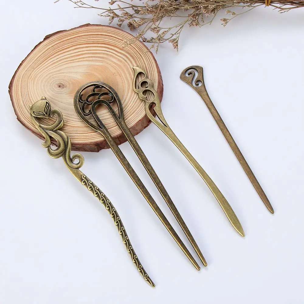 패션 브론즈 빈티지 헤어 클립, 금속 비녀 곡선 스타일링 도구, 헤어 포크 곡선..