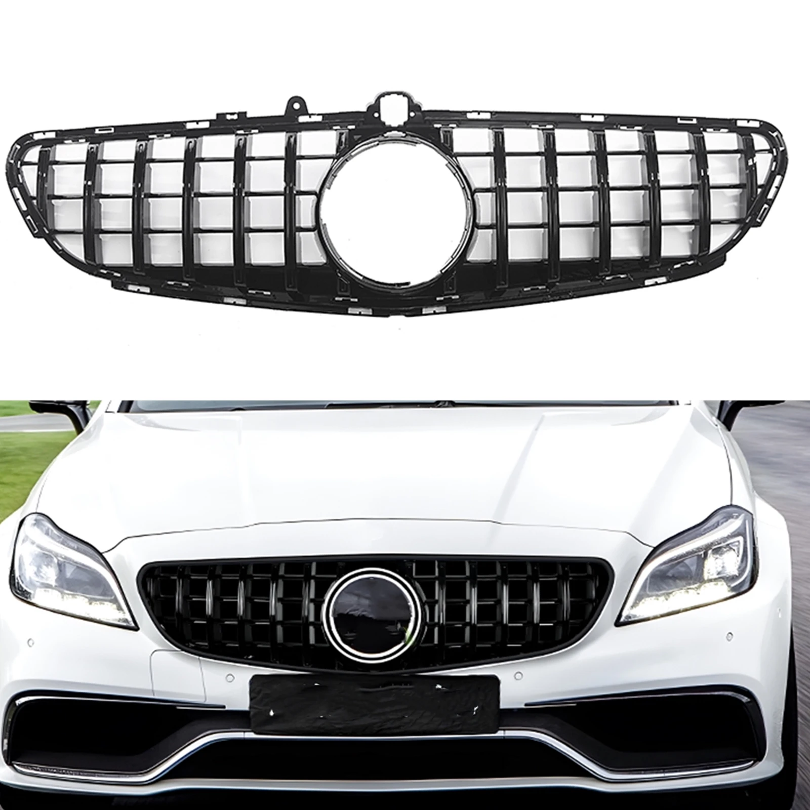 

Front Grille Grill Upper Replacement Bumper Hood Vent Mesh Grid Auto Kit For Mercedes Benz CLS 63 AMG W218 2015-2017 GT Style