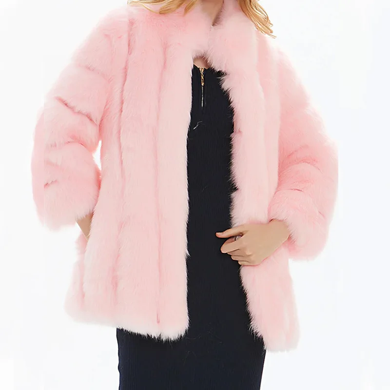 Fur Stitching Ladies Jacket Flocking Black Fox European and American Lapel Faux Fur Street Hipster Red Jacket