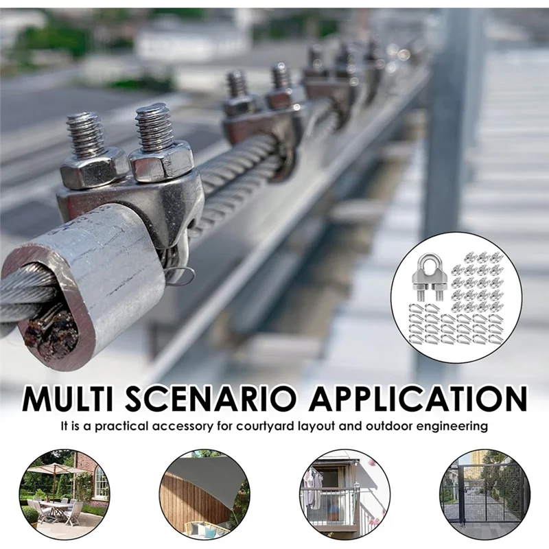 【A87T】와이어 로프 심블 U 볼트 안장 패스너 클램프, 20Pcs M6 304 스테인레스 스틸 케이블 클램프