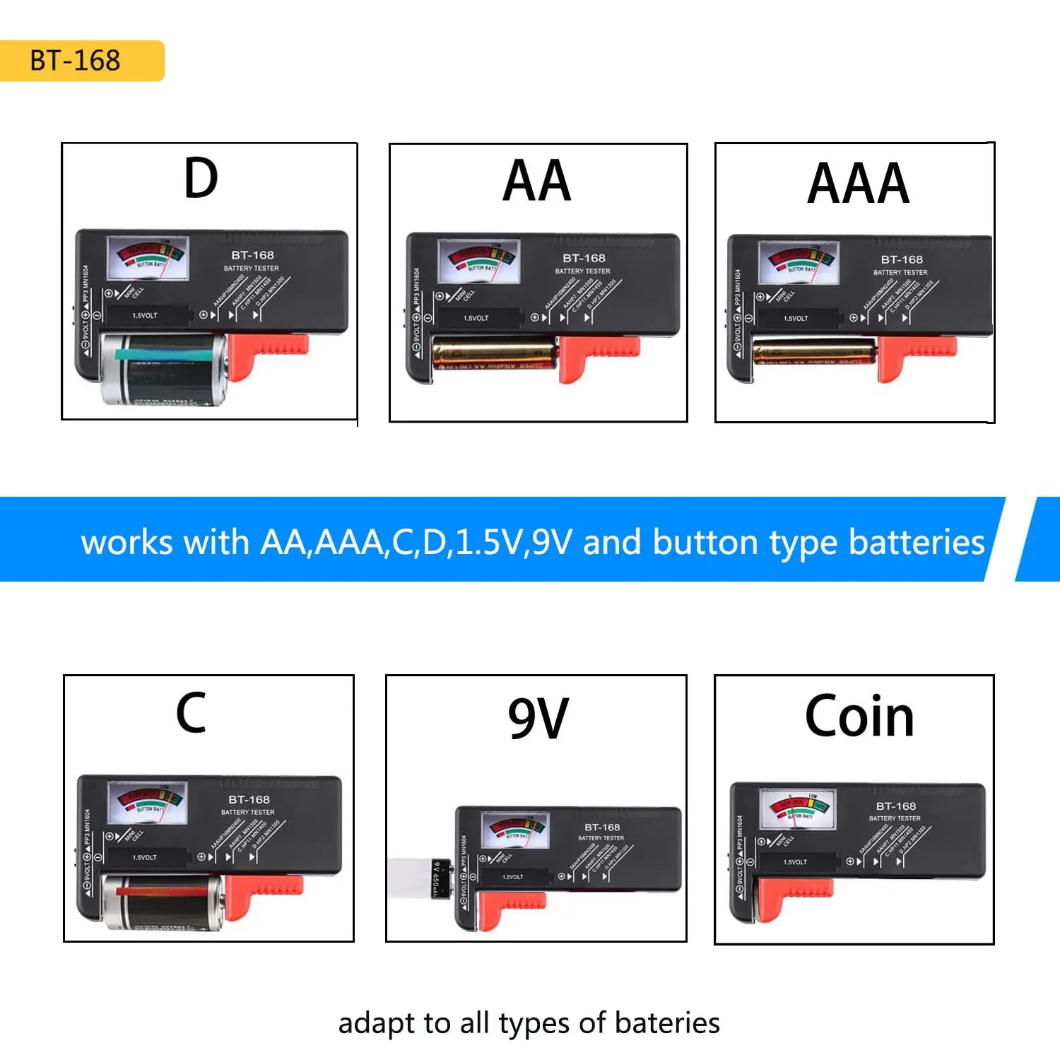BT-168D Portable Digital Battery Tester Black Digital Battery Power Measuring Instrument The Function Tester battery tester