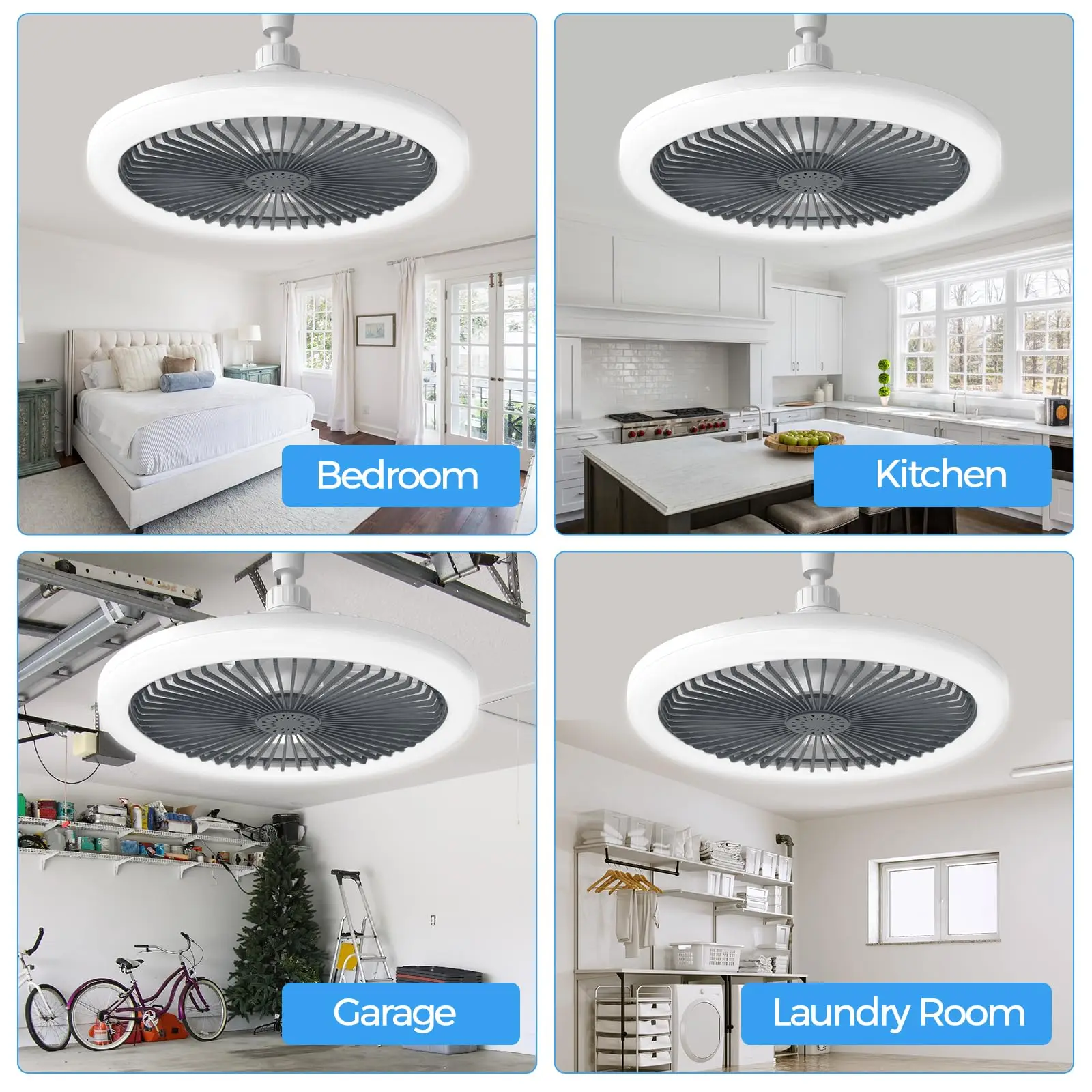 IRALAN Ceiling Fan With Light E27 Socket 10 Inch 85-265V 3 Fan Speeds Dimmable Easy To install For Bedroom Fixtures 3