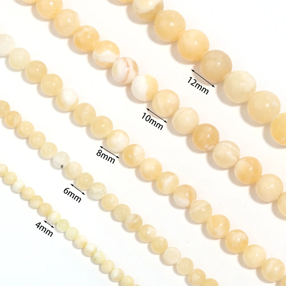 1 Strand Natural Stone Yellow Jade Beads Round Genuine Stone Beading Loose Gemstone for DIY Bracelet Necklace  Jewelry Making