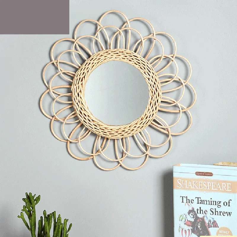 

Vintage Cosmetic Makeup Decorative Mirror Bathroom Round Rattan Livingroom Wall Mirror Home Decor Espejo Pared Vanity Mirror
