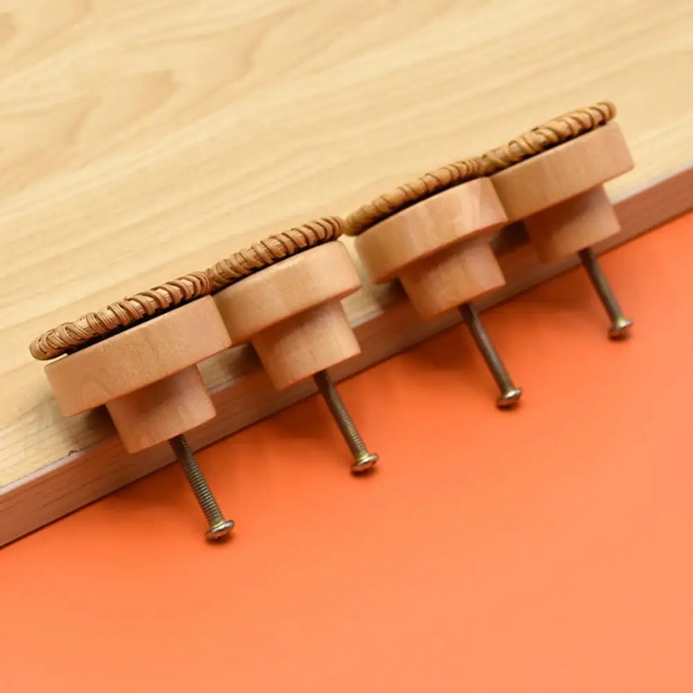Wooden Button Handles Bohemian Rattan Wooden Cabinet Handles Rustic Vintage Style for Furniture Set of 8 Single-hole Pulls