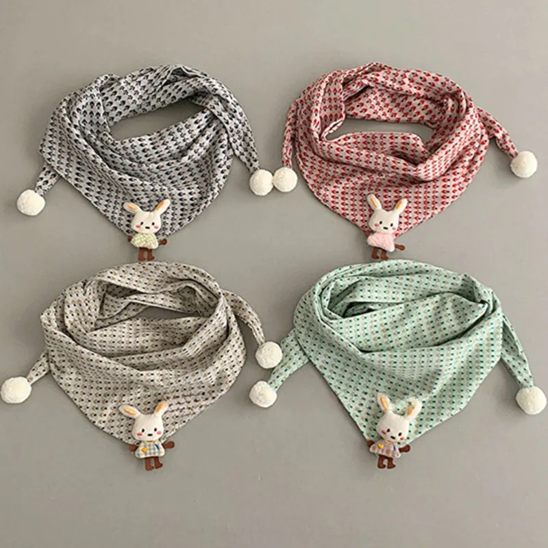 1-8Y Kids Scarf Thin Cotton Autumn Winter Children's Print Cute Rabbit Scarve Boys Girls Versatile Triangle Headscarf Baby Bibs
