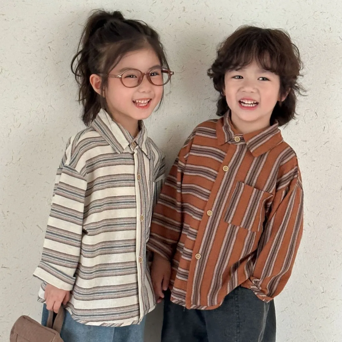 Spring Autumn Children's Long Sleeve Shirt Boys Girls Cotton Striped T-shirt Baby Clothes Toddlers 1-8y Kids Cardigan Tops
