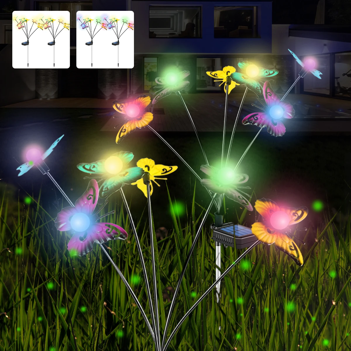 

2Pcs Butterfly Solar Swaying Lights IP65 Waterproof LED Solar Butterfly Light Auto On/Off Solar Powered Garden Stake Lights