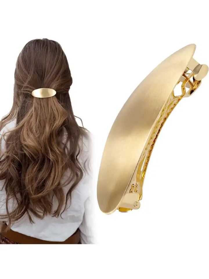 Vintage Gold Large Oval Hair Barrette Clip