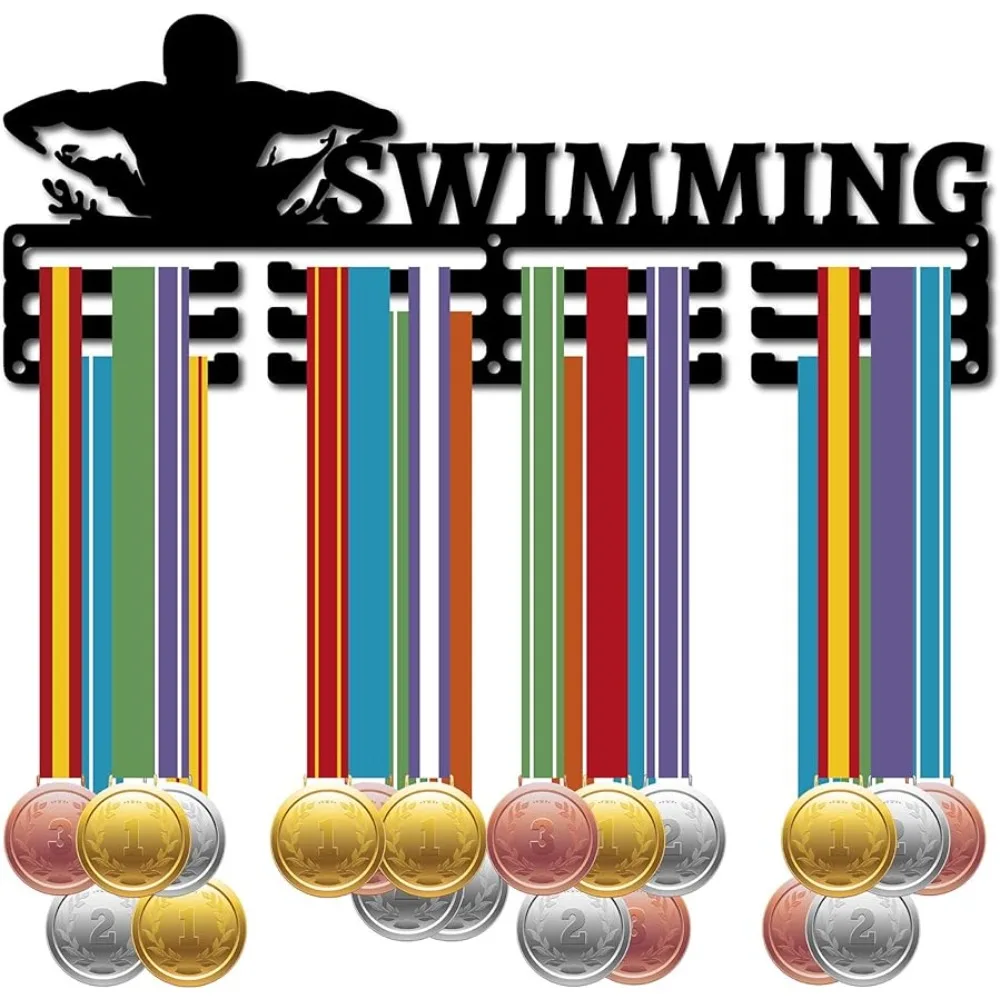 

Swimming Medal Holder Swimmer Sport Medals Hanger Athlete Awards Display Stand Wall Rack Mount Decor Black Iron Metal Hanging
