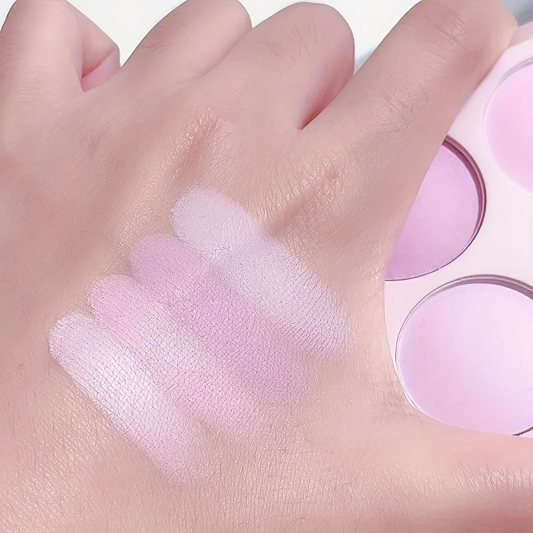 Matte 4-color blush palette,Pink,purple Sweat-proof waterproof natural nude makeup outline carmine purple series, daily outing 5