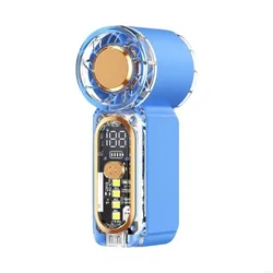 Compact USB Rechargeable Handheld Fan with LED Light - Adjustable High - Speed Portable Mini Fan (Blue)