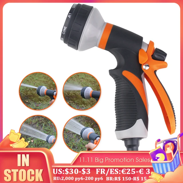 8 Üzemmód Nagynyomású Öntözés Fegyverkert Tömlő Spray -Fúvókák Gyep Udvari Autó Mosó Sprinkler Permetező Tisztító Szerszám