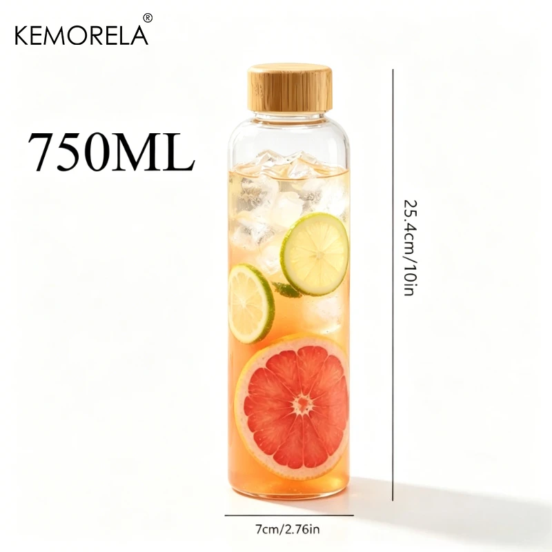 Eco-Friendly Borosilicate Glass Bottle with Bamboo Lid - Reusable, Leak-Proof, and Heat-Resistant for Travel and Beverage Storage