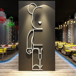 Bearbrick Wall Sticker Acrylic Bear Brick Mirror Wall Sticker Cartoon Block Bear Wall Sticker Bedroom Living Room Home Decor
