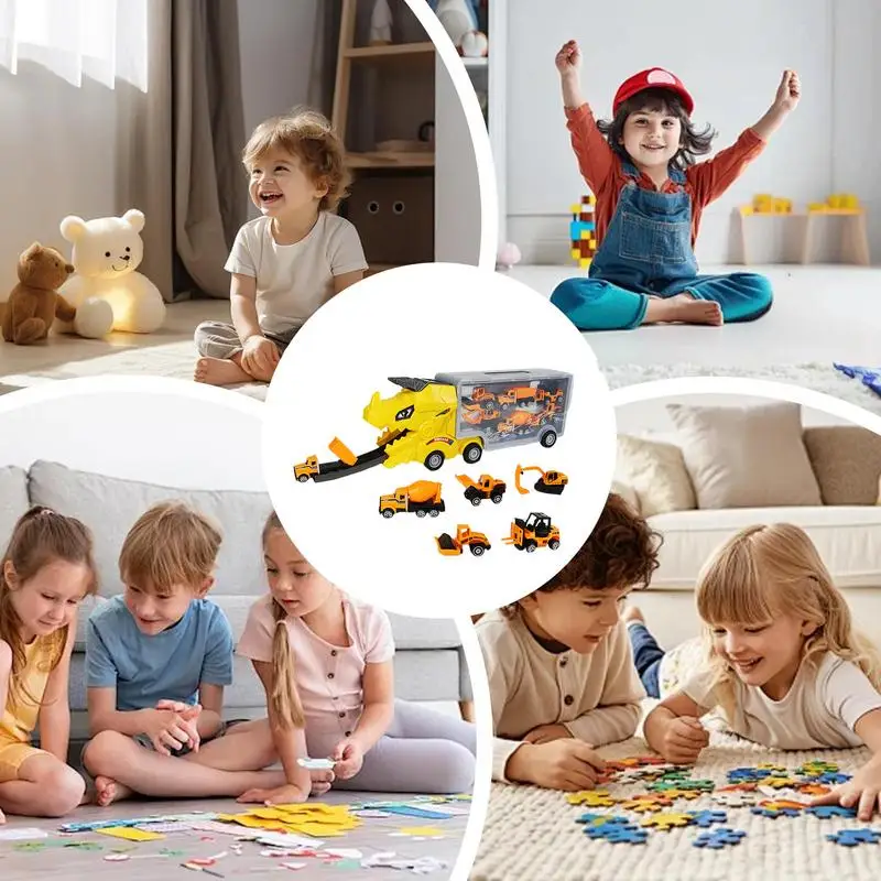 Transport Dinosaur Truck 6 Car Dinosaur Shape Toy Truck Transporter Mega Hauler Toy Fun KidsMotor Vehicle Playsets Interactive