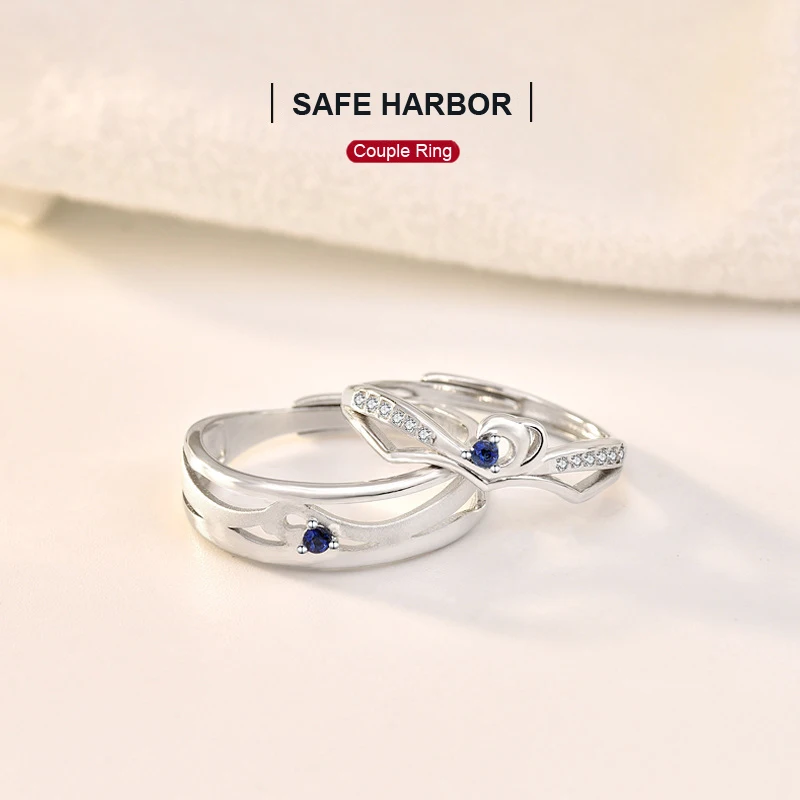 

Original Design Japanese and Korean 925 Sterling Silver Safe Harbor Couples Ring A Pair of Valentine's Day Fine Jewelry Gift