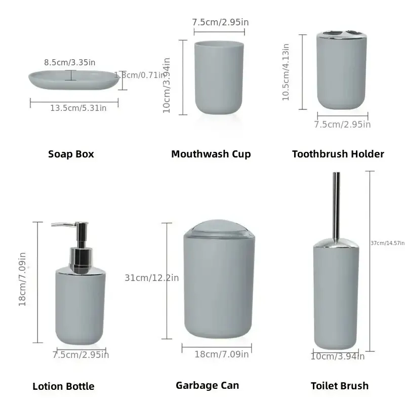 Bathroom Supplies Toothbrush Holder Soap Box Toilet Brush Bathroom Storage Wash Set Washable 6pcs/Set