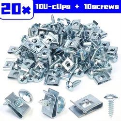 M5 U - Type Anti - Rust Metal Fasteners with Screws for Auto Fender and Bumper Protection (Silver 20pcs)