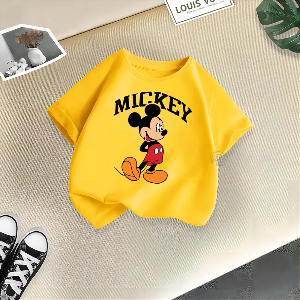 Disney Kids Clothing Summer 100% Cotton T-shirt Mickey Simple fashion printed crew neck T-shirt top Teen boys girls casual T-shi 5