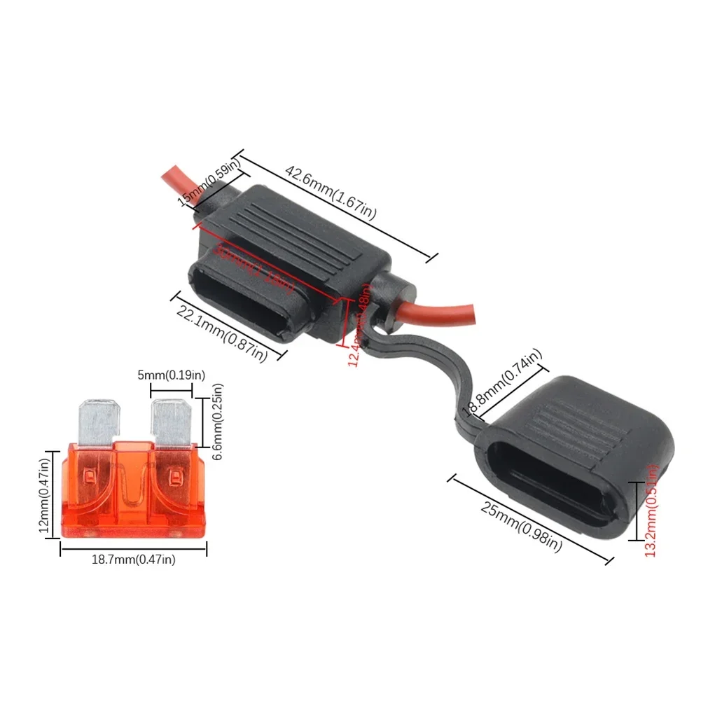 10pcs Waterproof 5-32V Auto Fuse Holder 12AWG Car Blade Fuse 30A Extractor 5-32V Waterproof Holder Block Tap