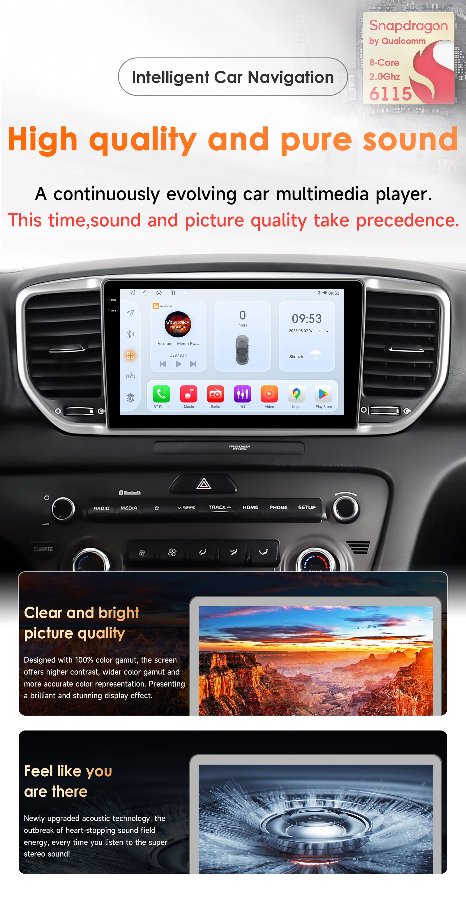 OSSURET Envío Rápido Sistema Inteligente para Auto Android 14 de 9 Pulgadas para Kia Sportage 4 QL KX5 2018-2021 CarPlay Android Auto Reproductor Multimedia para Auto Bluetooth Manos Libres con Qualcomm Snapdragon 6115 Octa Core DSP Audio AI GPS Navegación Unidad Principal de Alta Calidad 2