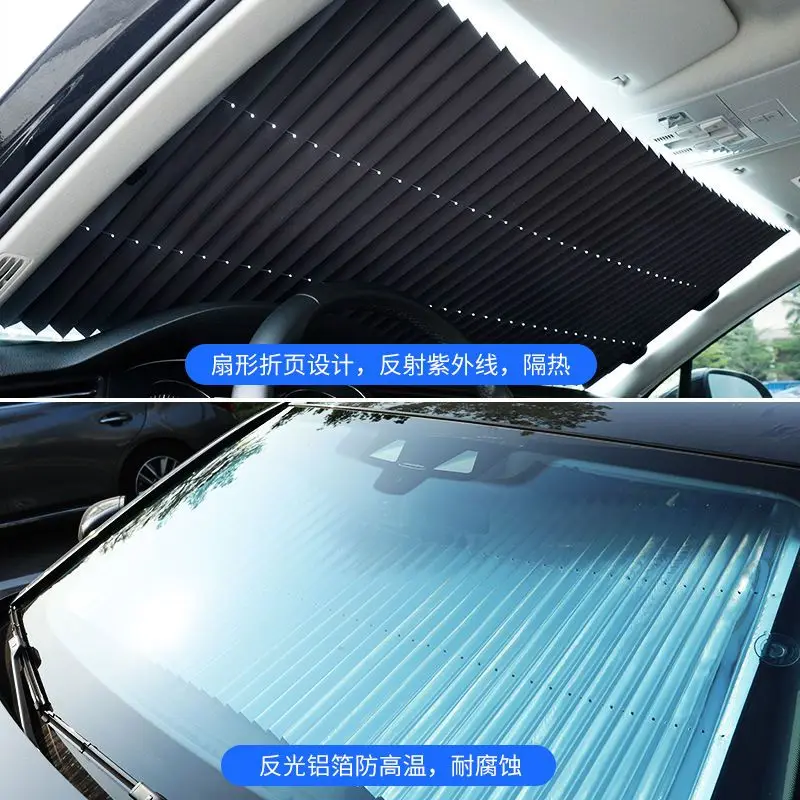 Octoder Retractable Car Windshield Sun Shade - 18x53 Inches, UV Block, Gray Aluminum Foil, Easy Suction Cup Install
