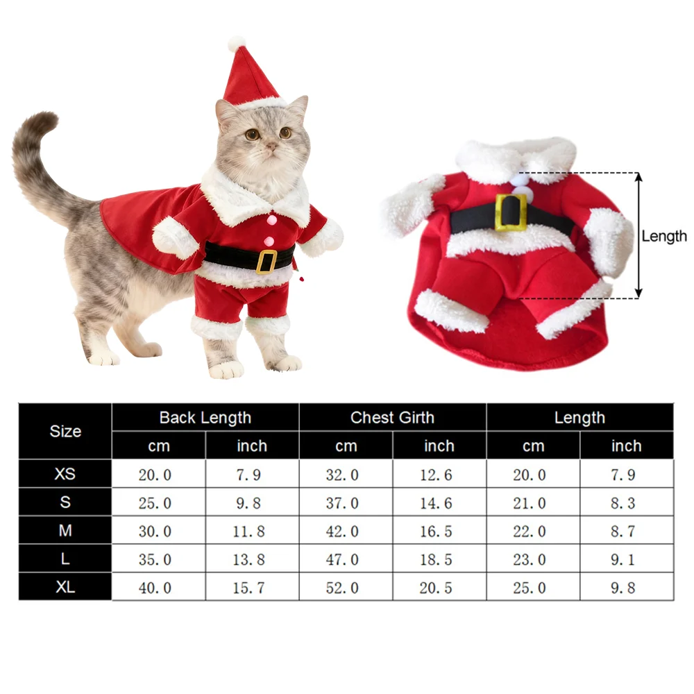 Cute Cat Clothes For Christmas Cosplay Funny Pets Costume Santa Claus Dress UP For Small Medium Dogs Cats Puppy Kitty Sphynx Pug