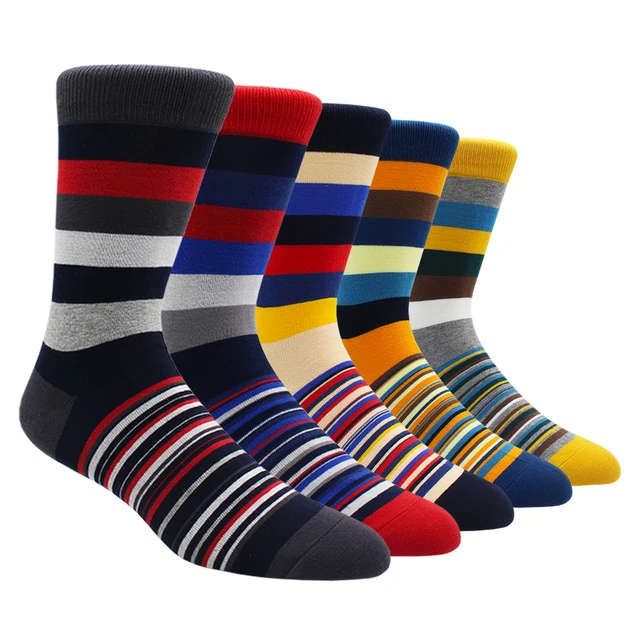 Size 41-48 Casual Fashion Cotton Funny  Long Women&Men Socks Contrast Color Rainbow Larger Size Stripe Socks for Men 5 Pairs- NY002