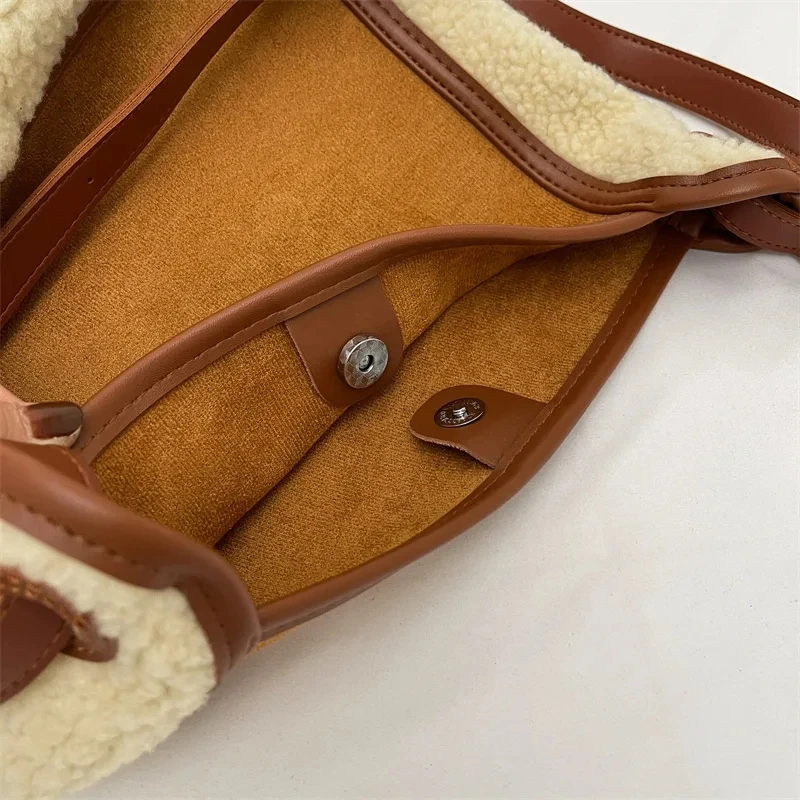 2023 New Trend Winter 2 Pcs/set Fashion Women's Simple Big Leather Lambhair Shoulder Bag Ladies Large Capacity Handbags Purse