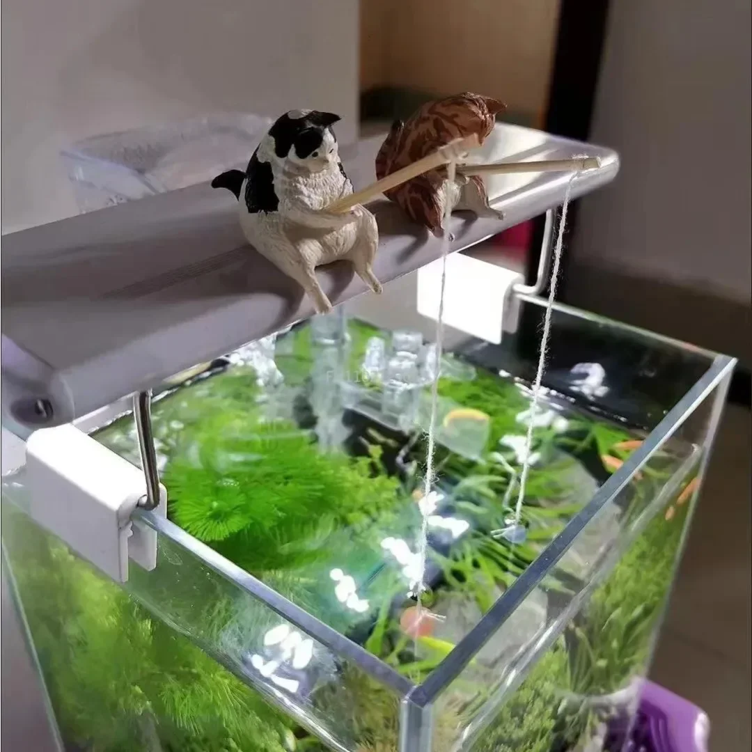 Garden Ornament Outdoor Garden Pool Micro-Landscape Aquarium Crafts Decoration 1Pcs Fishing Cat Resin Figure Statue Sitting Cat