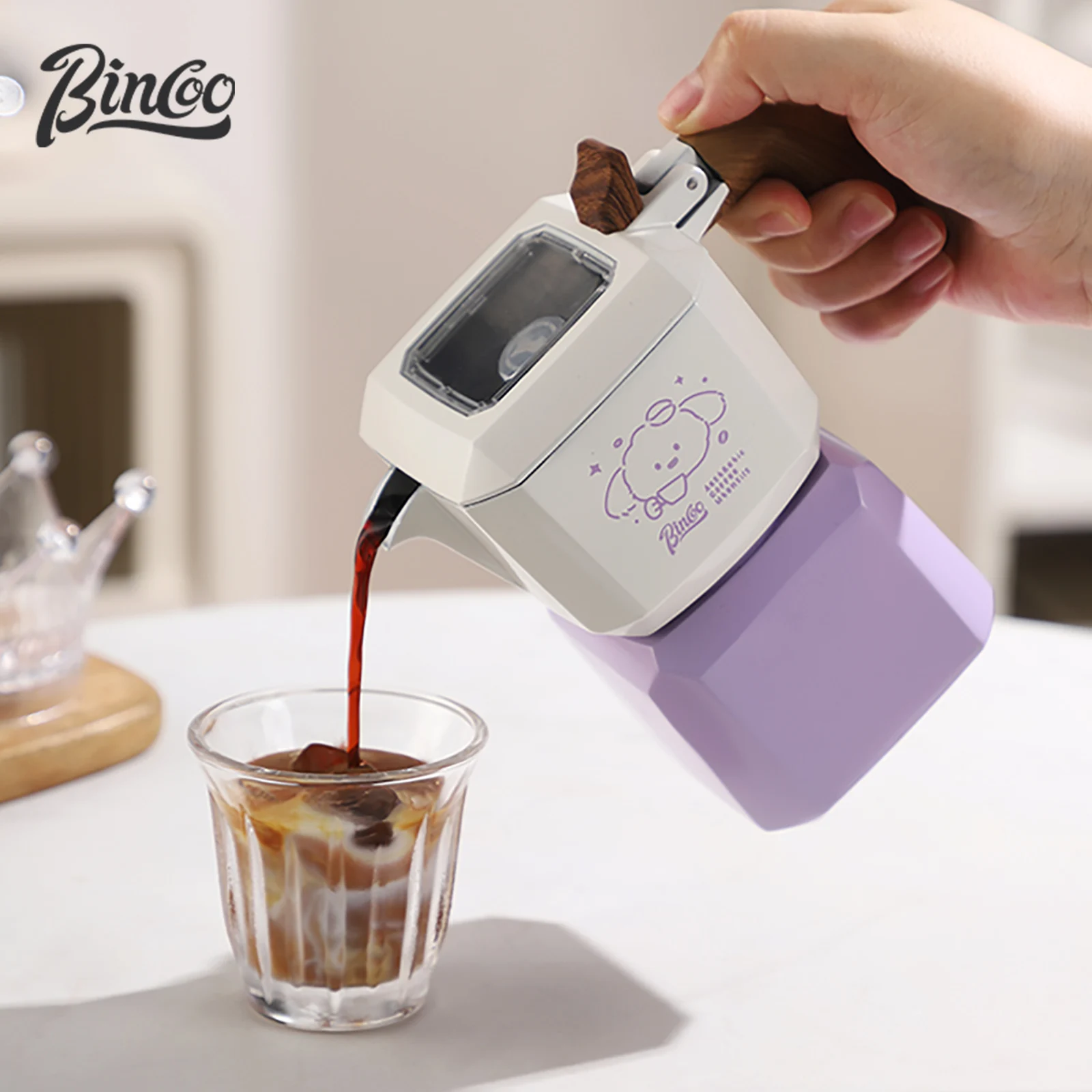 طقم صانع القهوة الموكا بتصميم حيواني من بينكو، نظا...