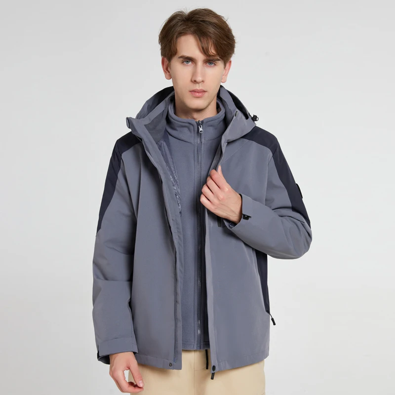High Street Hooded Outdoor Jacket Men Winter Couple Two-Piece Fleece Detachable Jacket Waterproof Windproof Casual Fashion Coat