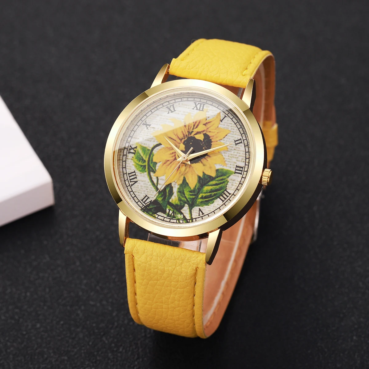 1pcs Women's Gift Watch Fashion Casual Roman Scale Sunflower Dial Classic Elegance Quartz Watch ( Box Not Included)