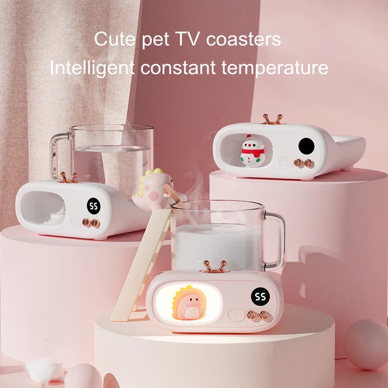 Lovely Pet Coffee Mug Warmer Cup Heater Plate For Tea Milk Desk Heating Coaster 3 Temperature Adjustable LED Display Night Lamp