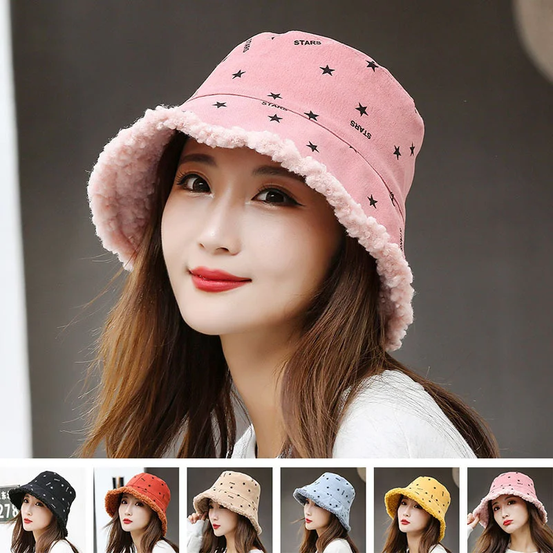 

Warm Woolen Lamb Wool Basin Hat Autumn And Winter New Versatile Bucket Fisherman Hat Korean Winter Women's Cap
