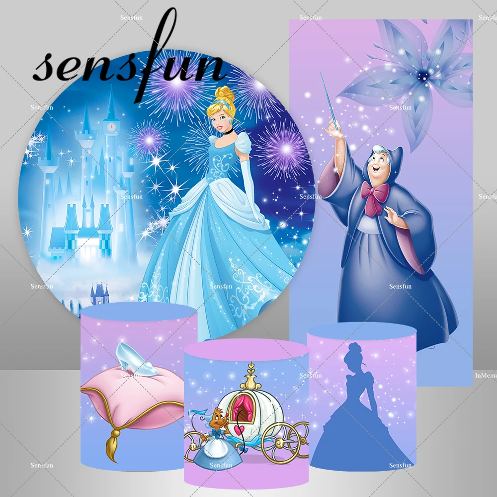 

Круглый фон для девочек с изображением замка принцессы Золушки для дня рождения детской вечеринки