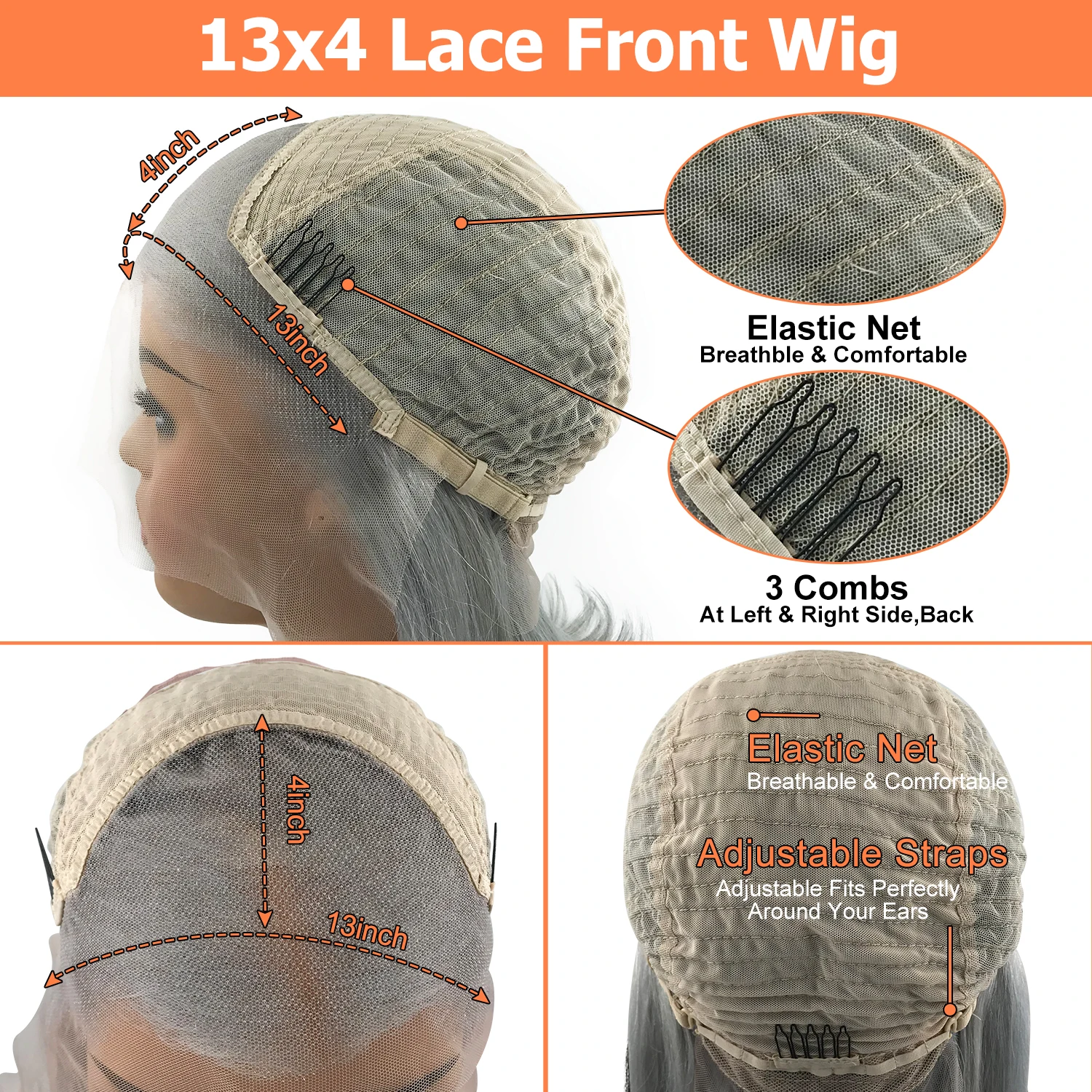 Human Hair Wig Sliver Grey Short Bob 13x4 Transparent Lace Frontal Wig Straight Brazilian Remy Hair Wig For Women