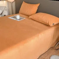 3Pcs Solid Color Velvet Bed Sheet Set Winter Warm Cozy Soft Luxury Flannel Flat Sheet with 2 Pillowcases Queen Size Bedding Set 3