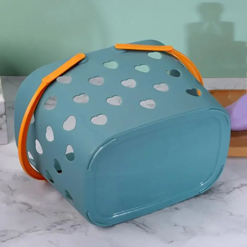 G5AB Portable Shower Tote Heart Shaped Hollow Plastic Storage Basket with Handle Box Bin Shower Accessories