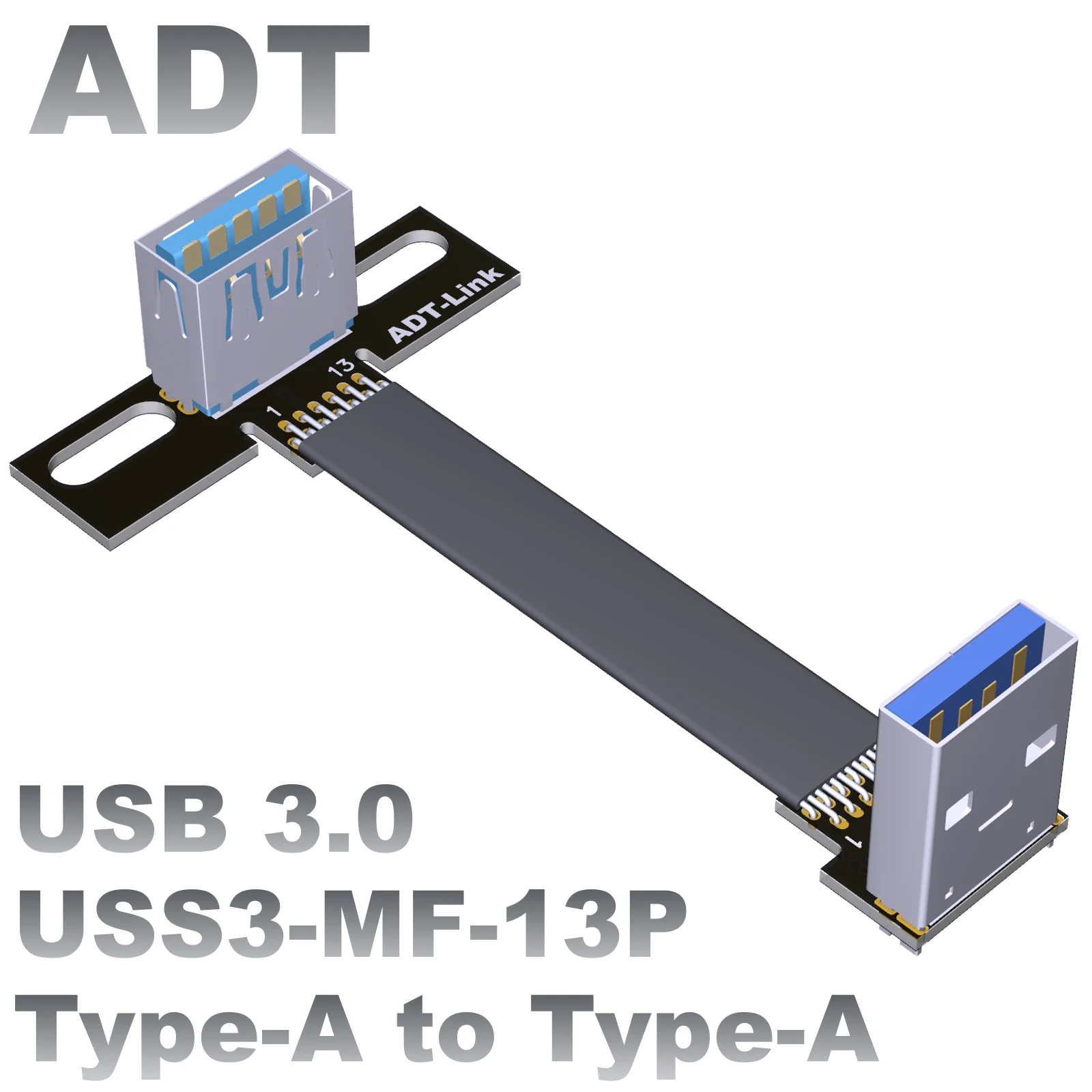 

USB3.0 Male to Female type-A thin flat conversion cable A Female to A male double bend custom ADT