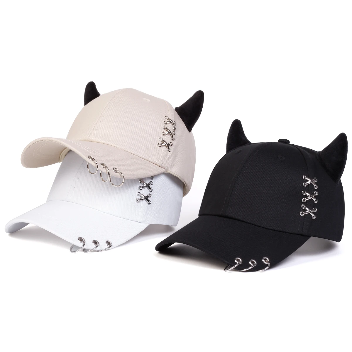 Unisex XXX Iron Ring Bull Horn Personality Baseball Caps Spring Autumn ...