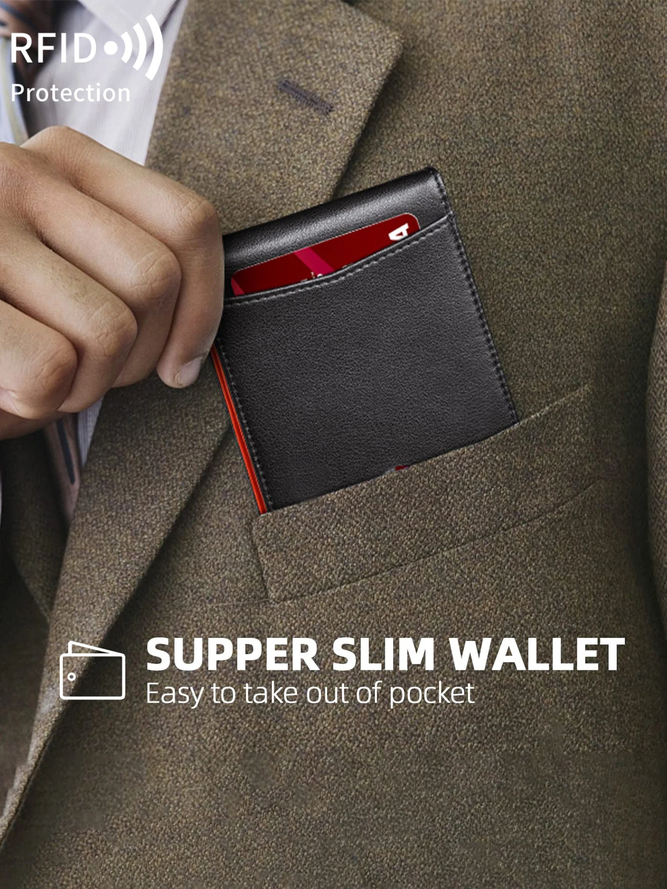 Herren Slim Doppelfalt-Geldbörse mit RFID-Schutz, Kreditkartenhalter, Tragbare Leder-Kartenhülle, Minimalistischer Geldclip für Männer – Detail 9