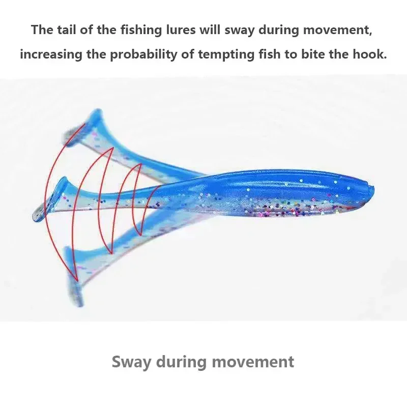 50pcs/Pack Two Color T-tail Soft Bait 9cm/12cm Mixed Color Silicone Fishing Lures Artificial Simulation High Elasticity Wobblers 2