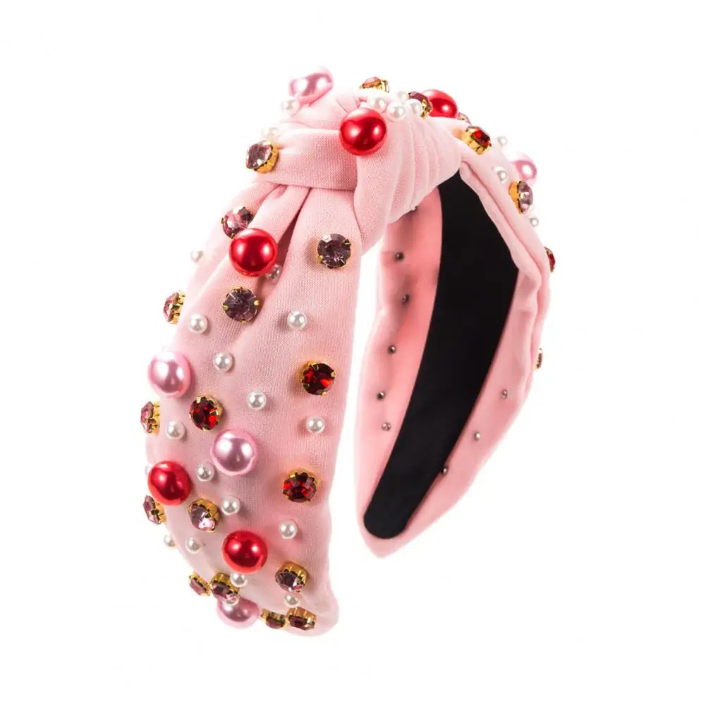 

Противоскользящий обруч для волос на День святого Валентина, Женский обруч для волос с искусственным жемчугом, разноцветный широкий тканевый узел для защиты от скольжения