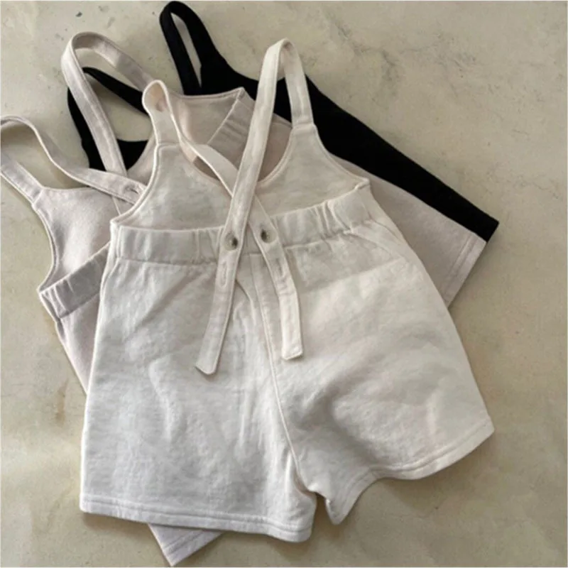 2023 Summer New Baby Sleeveless Romper Solid Newborn Pocket Overalls Cotton Infant Boy Strap Shorts Kids Jumpsuit Clothes