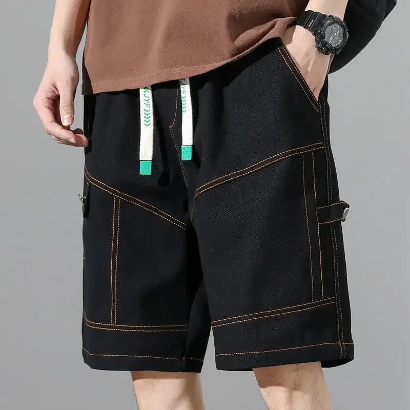 Pantalones cortos para hombre, bermudas sólidas, cintura elástica, pantalones cortos cargo para hombre, de algodón, de media longitud, para hombre, hermosos pantalones de diseñador vintage grandes y a