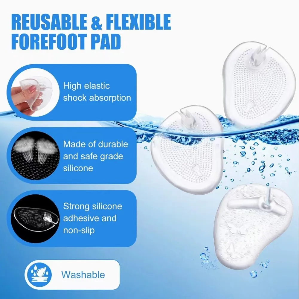 2Pcs Silicone Shoe Pads for Toe Protectors Anti-slip Flip Flop Sandals Forefoot Pad Gel Massage Slip Resistant Half Yard Insoles