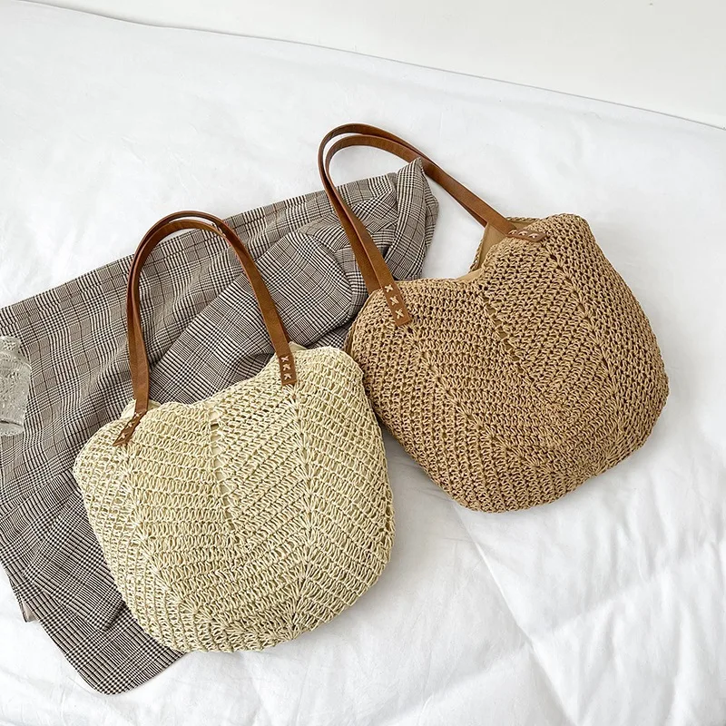 Casual Large Capacity Straw Woven Beach Bags Handmade Women Large Capacity Shoulder Bag Lady Summer Travel Handbags Shopper Tote