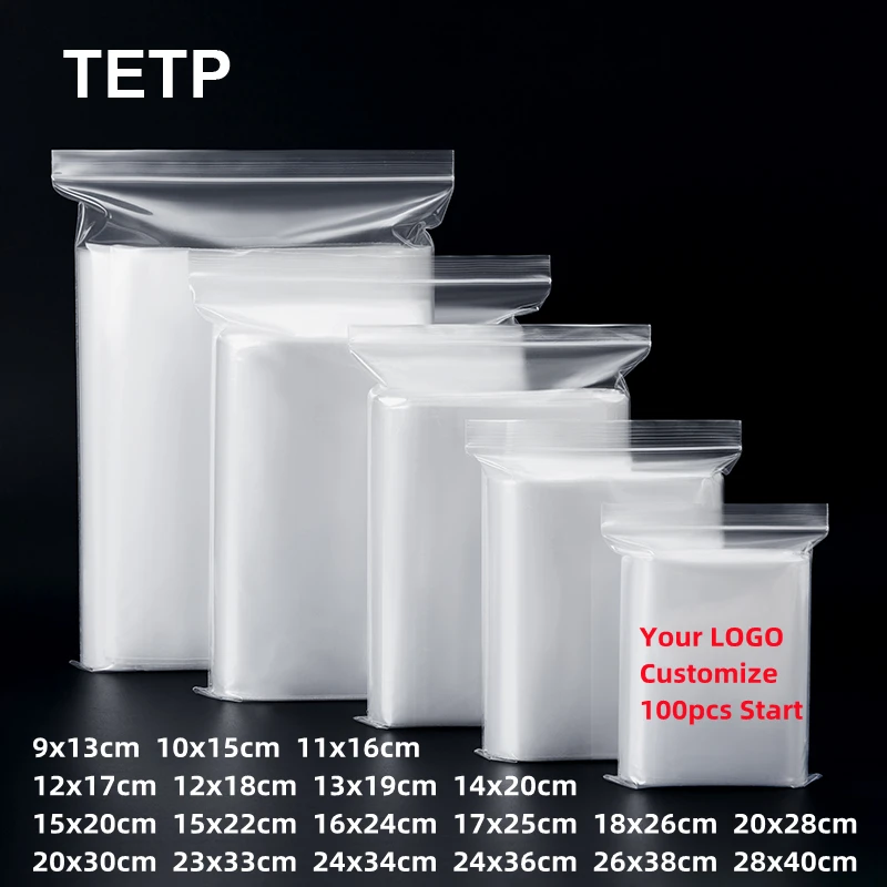 

TETP 100Pcs Transparent Ziplock Bags Jewelry Book Storage Packaging Reclosable Organize Kitchen Food Fresh Support Customized